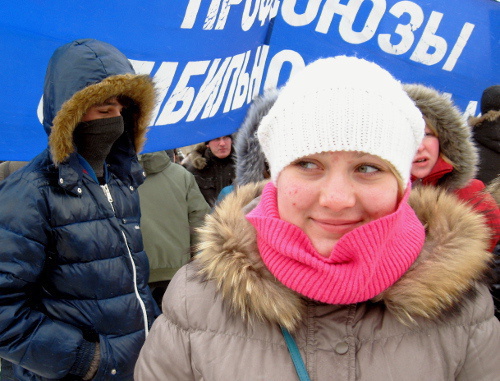 Студенты на митинге в поддержку Путина. Волгоград, 18 февраля 2012 г. Фото Вячеслава Ященко для "Кавказского узла"