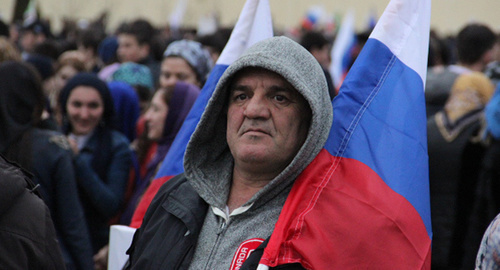 Митинг в поддержку присоединения Крыма. Грозный, 18 марта 2015 г. Фото  Ахмеда Альдебирова для "Кавказского узла"