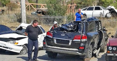Автомобиль, погибшего в ДТП депутата парламента Южной Осетии Эрика Дудаева. Фото Арсена Козаева для "Кавказского узла"