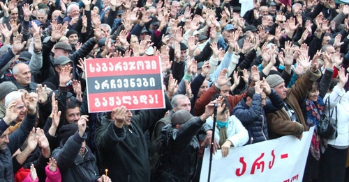 Сторонники "Альянса патриотов" на акции протеста в Тбилиси. 8 ноября 2015 года. Фото: Facebook.com/irmainashvili