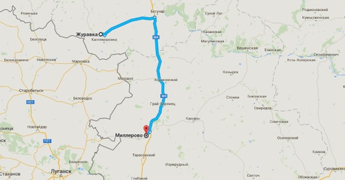 Маршрут от Журавки до Миллерово в обход Украины. Фото: Google Maps