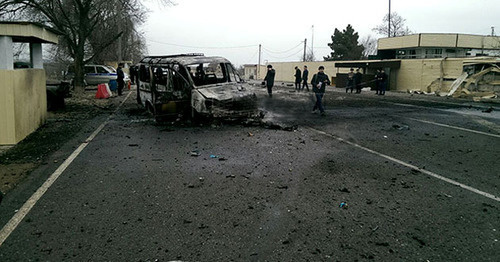 Взрыв на посту ГИБДД около Джемикента. 15 февраля 2016 г. Кадр из видео "Кавказского узла"