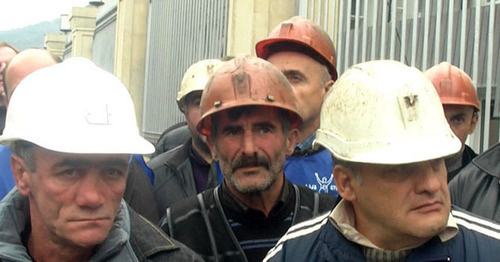 Шахтеры во время акции протеста. Грузия, Ноябрь 2012 г. Фото Беслана Кмузова для "Кавказского узла"