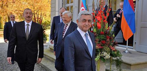 Встреча Ильхама Алиева и Сержа Саргсяна (справа). Фото: Photo/Davit Hakobyan
