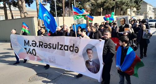 Члены оппозиционной партии "Мусават" провели в селе Новханы митинг и шествие. 31 января 2024 г. Фото Кямала Али для "Кавказского узла"