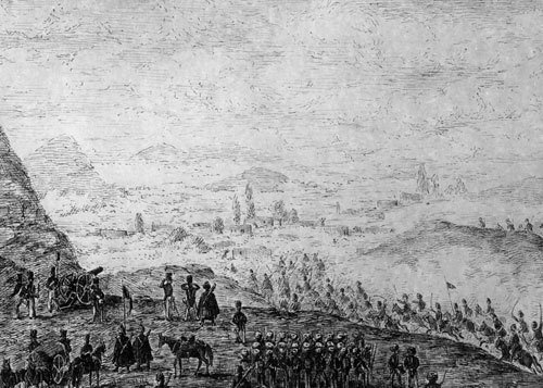 Фрагмент рисунка "Нападение на аул абадзехов" (период русско-кавказской войны). Рисунок взят из альбома Тенгинского полка, стр 47. Источник: Государственный Исторический Музей г. Москвы. Изображение с сайта http://circassiangenocide.org Фрагмент рисунка "Нападение на аул абадзехов" (период русско-кавказской войны). Рисунок взят из альбома Тенгинского полка, стр 47. Источник: Государственный Исторический Музей г. Москвы. Изображение с сайта http://circassiangenocide.org