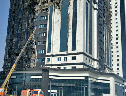 Чечня, Грозный. Башня "Олимп" после пожара 5 апреля 2013 г. Фото "Кавказского узла" Чечня, Грозный. Башня "Олимп" после пожара 5 апреля 2013 г. Фото "Кавказского узла"