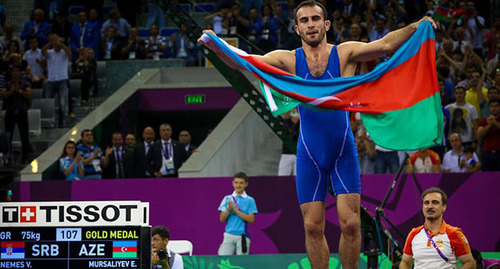 Азе-Эльвин Мурсалиев на соревнованиях по греко-римской борьбе. Фото Азиза Каримова для "Кавказского узла" Азе-Эльвин Мурсалиев на соревнованиях по греко-римской борьбе. Фото Азиза Каримова для "Кавказского узла"