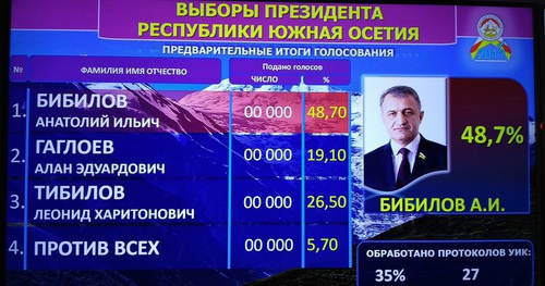Данный ЦИК Южной Осетии после обработки 35 процентов голосов избирателей. Фото Алана Цхурбаева для "Кавказского узла" Данный ЦИК Южной Осетии после обработки 35 процентов голосов избирателей. Фото Алана Цхурбаева для "Кавказского узла"
