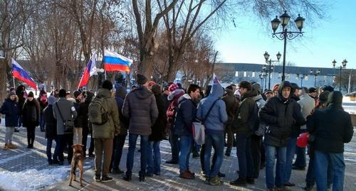 Сторонники Навального собираются на акцию в Астрахани. 28 января 2018 года. Фото Елены Гребенюк для "Кавказского узла". Сторонники Навального собираются на акцию в Астрахани. 28 января 2018 года. Фото Елены Гребенюк для "Кавказского узла".