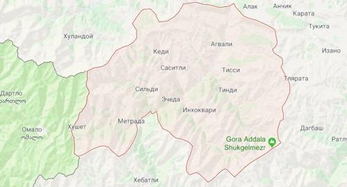 Цумадинский район Дагестана на карте Google. Скриншот с Google-maps. Цумадинский район Дагестана на карте Google. Скриншот с Google-maps.