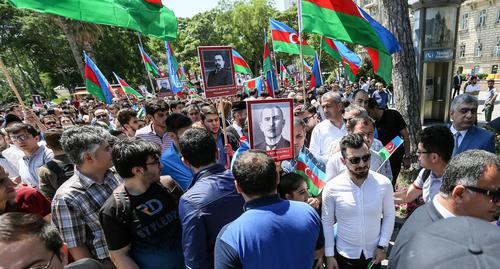 Акция в память о первой республике прошла в Баку. 28 мая 2018 г. Фото Азиза Каримова для "Кавказского узла" Акция в память о первой республике прошла в Баку. 28 мая 2018 г. Фото Азиза Каримова для "Кавказского узла"