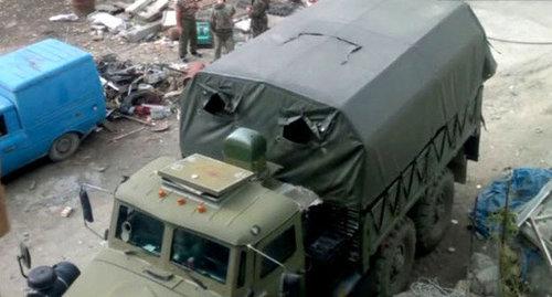 На месте проведения спецоперации в поселке Временный. Унцукульский район Дагестана, сентябрь 2014 г. Кадр из видео "Кавказского узла" На месте проведения спецоперации в поселке Временный. Унцукульский район Дагестана, сентябрь 2014 г. Кадр из видео "Кавказского узла"
