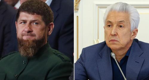 Рамзан Кадыров (слева) и Владимир Васильев. Коллаж "Кавказского узла" Фото: REUTERS/Maxim Shemetov, Скриншот видео РИА "Дагестан" https://www.youtube.com/watch?v=g6P9V0-3pNY Рамзан Кадыров (слева) и Владимир Васильев. Коллаж "Кавказского узла" Фото: REUTERS/Maxim Shemetov, Скриншот видео РИА "Дагестан" https://www.youtube.com/watch?v=g6P9V0-3pNY