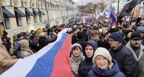 Участники марша Немцова в Москве 29 февраля 2020 года. Фото Олега Краснова для «Кавказского узла» Участники марша Немцова в Москве 29 февраля 2020 года. Фото Олега Краснова для «Кавказского узла»