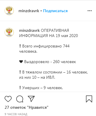 Скриншот Минздрава Калмыкии в Instagram. https://www.instagram.com/p/CAXj7m7FvZT/ Скриншот Минздрава Калмыкии в Instagram. https://www.instagram.com/p/CAXj7m7FvZT/