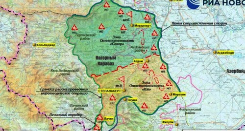 Посты российских миротворцев в Нагорный Карабах. Карта: министерство обороны РФ Посты российских миротворцев в Нагорный Карабах. Карта: министерство обороны РФ