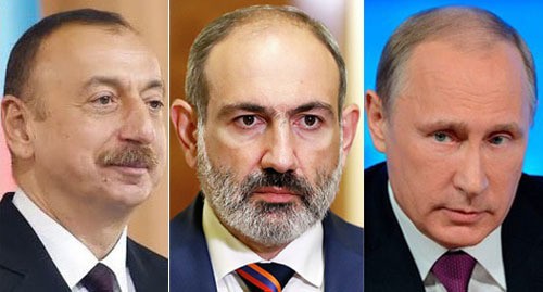 Ильхам Алиев, Никол Пашинян, Владимир Путин (слева направо). Фото: пресс-служба кремля, Тигран Петросян, пресс-служба президента Азербайджана, сайт Премьер-министра Республики Армения Ильхам Алиев, Никол Пашинян, Владимир Путин (слева направо). Фото: пресс-служба кремля, Тигран Петросян, пресс-служба президента Азербайджана, сайт Премьер-министра Республики Армения