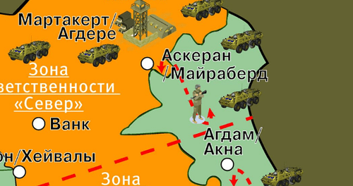Фрагмент карты "Что получит после войны Азербайджан", опубликованной на "Кавказском узле". Фрагмент карты "Что получит после войны Азербайджан", опубликованной на "Кавказском узле".