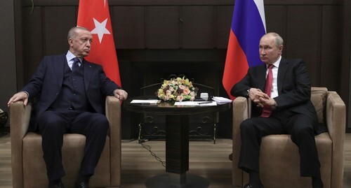 Эрдоган и Путин в Сочи 29 сентября 2021 года. Фото: пресс-служба президента России - http://kremlin.ru/events/president/transcripts/66800/photos/66763 Эрдоган и Путин в Сочи 29 сентября 2021 года. Фото: пресс-служба президента России - http://kremlin.ru/events/president/transcripts/66800/photos/66763