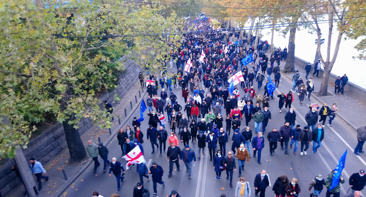 Сторонники Михаила Саакашвили на акции протеста 15.11.2021. Фото Беслана Кмузова для "Кавказского узла". Сторонники Михаила Саакашвили на акции протеста 15.11.2021. Фото Беслана Кмузова для "Кавказского узла".