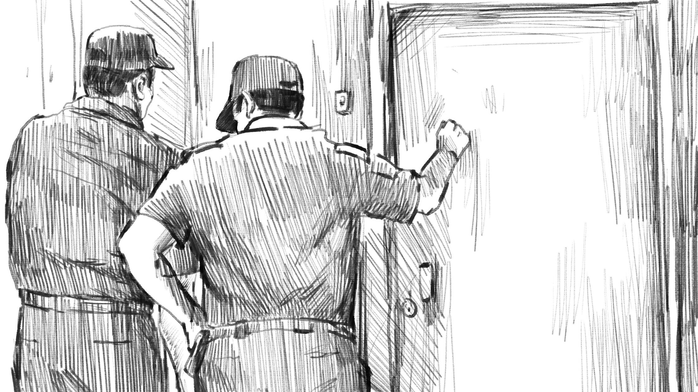 Полиция стучится в дверь. Иллюстрация Мейдан ТВ Полиция стучится в дверь. Иллюстрация Мейдан ТВ