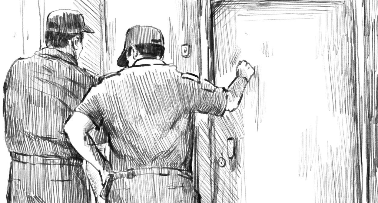 Полиция стучится в дверь. Иллюстрация Мейдан ТВ Полиция стучится в дверь. Иллюстрация Мейдан ТВ