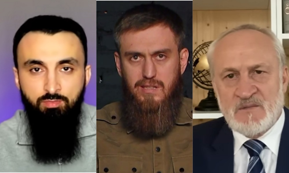 Тумсо Абдурахманов, Чингиз Ахмадов и Ахмед Закаев. Стоп-кадр видео из ТГ-канала Ахмадова и YouTube-каналов Абдурахманова и Закаева. Тумсо Абдурахманов, Чингиз Ахмадов и Ахмед Закаев. Стоп-кадр видео из ТГ-канала Ахмадова и YouTube-каналов Абдурахманова и Закаева.