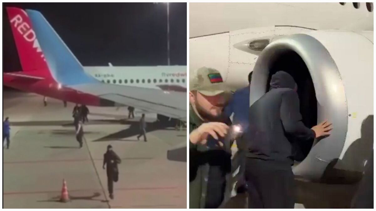 Протестующие на взлетно-посадочной полосе в аэропорту Махачкалы. Нападавшие осматривают турбину самолета. Коллаж “Кавказского узла”. Фото: стоп-кадр видео https://t.me/rusnews/43379, https://t.me/bazabazon/22578
Протестующие на взлетно-посадочной полосе в аэропорту Махачкалы. Нападавшие осматривают турбину самолета. Коллаж “Кавказского узла”. Фото: стоп-кадр видео https://t.me/rusnews/43379, https://t.me/bazabazon/22578