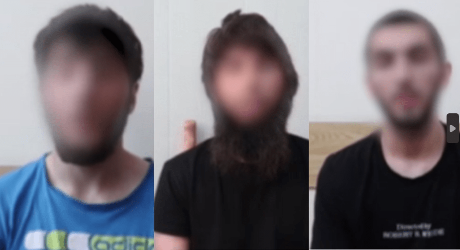 Трое задержанных в Каспийске на допросах. Коллаж "Кавказского узла". Стоп-кадр видео Национального антитеррористического комитета от 27.07.24, https://vk.com/nakgov?w=wall-176685352_1452
Трое задержанных в Каспийске на допросах. Коллаж "Кавказского узла". Стоп-кадр видео Национального антитеррористического комитета от 27.07.24, https://vk.com/nakgov?w=wall-176685352_1452