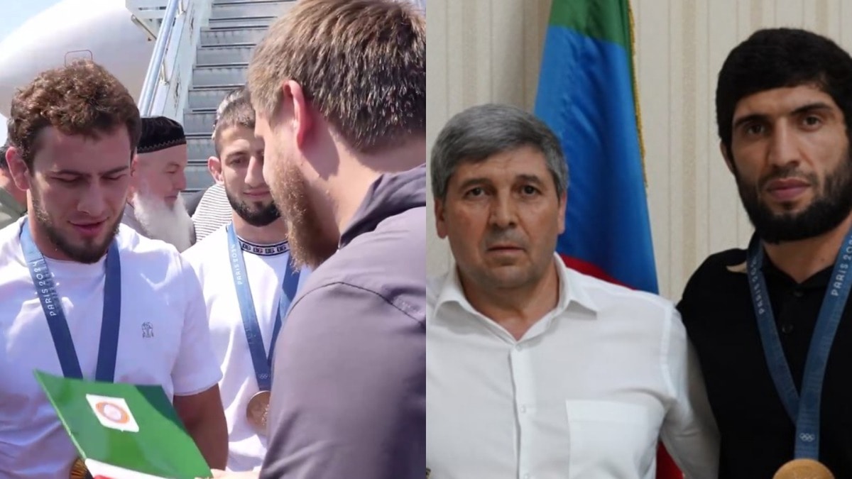 Разамбек Жамалов,Ислам Дудаев, Ахмат Кадыров, Ахмед Кулиев и Даурен Куруглиев. Коллаж "Кавказского узла" Стоп-кадр видео из Telegram-канала Ахмата Кадырова https://t.me/ARKadyrov/86 и скриншот из Telegram-канала Ахмеда Кулиева https://t.me/glavaderbenta/218 Разамбек Жамалов,Ислам Дудаев, Ахмат Кадыров, Ахмед Кулиев и Даурен Куруглиев. Коллаж "Кавказского узла" Стоп-кадр видео из Telegram-канала Ахмата Кадырова https://t.me/ARKadyrov/86 и скриншот из Telegram-канала Ахмеда Кулиева https://t.me/glavaderbenta/218