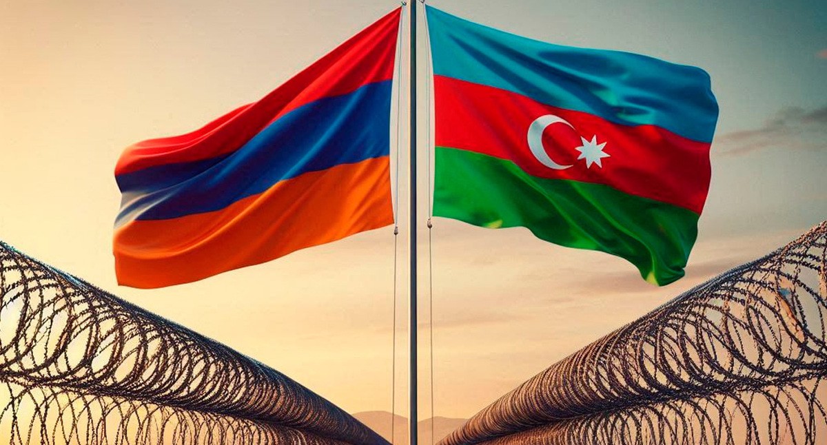 Флаги Армении и Азербаджана на границе. Иллюстрация создана с помощью программы Copilot Флаги Армении и Азербаджана на границе. Иллюстрация создана с помощью программы Copilot