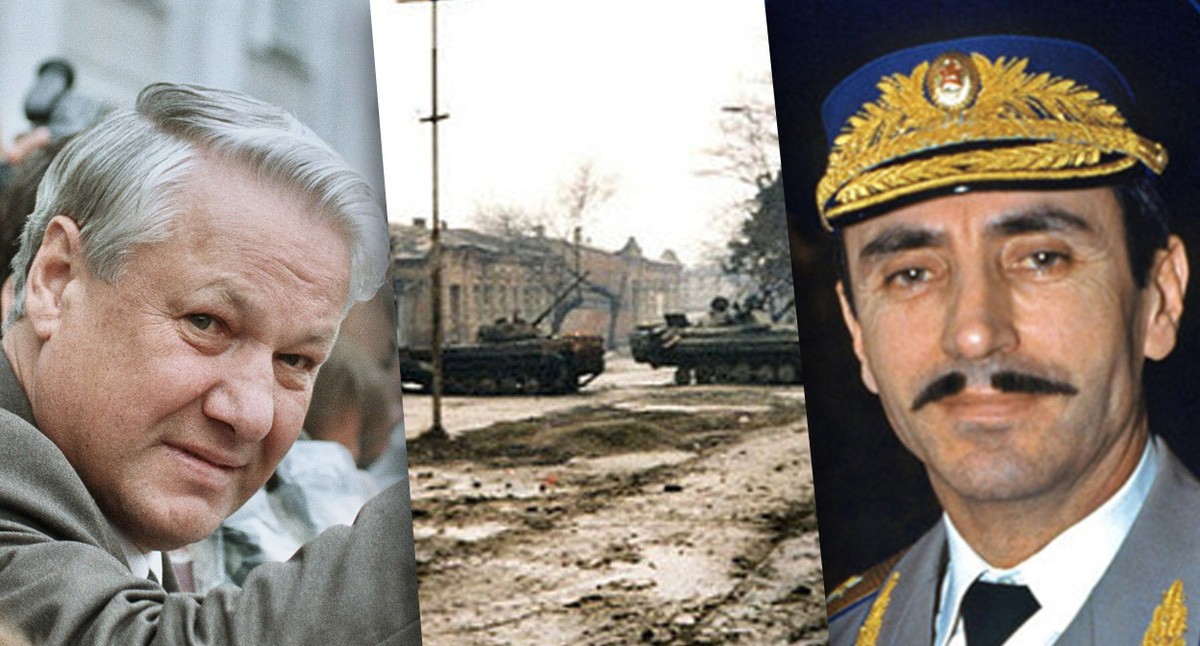 Борис Ельцин, Дудаев Джохар и штурм Грозного. Коллаж "Кавказского Узла". Штурм Грозного. Фото пользователя Vladimir Varfolomeev https://www.flickr.com/
Фото Бориса Ельцина: http://kremlin.ru/structure/president/presidents
Дудаев Джохар. Фото: http://gdb.rferl.org/D0303909-02E8-4562-8F8C-E247051757CE_mw1024_s_n.jpg
Борис Ельцин, Дудаев Джохар и штурм Грозного. Коллаж "Кавказского Узла". Штурм Грозного. Фото пользователя Vladimir Varfolomeev https://www.flickr.com/
Фото Бориса Ельцина: http://kremlin.ru/structure/president/presidents
Дудаев Джохар. Фото: http://gdb.rferl.org/D0303909-02E8-4562-8F8C-E247051757CE_mw1024_s_n.jpg