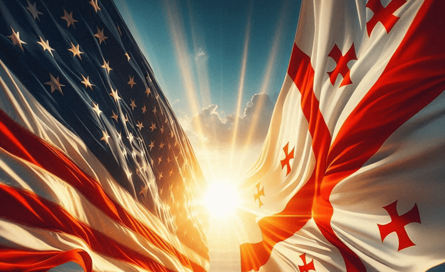 Флаги США и Грузии. Изображение создано при помощи ИИ с использованием программы Copilot. Флаги США и Грузии. Изображение создано при помощи ИИ с использованием программы Copilot.