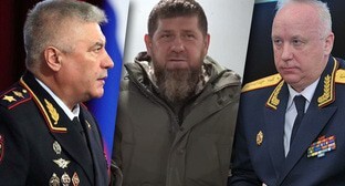 Владимир Колокольцев, Рамзан Кадвыров и Александр Бастрыкин. Коллаж "Кавказского узла". Фото: http://kremlin.ru Скриншот из видео: https://t.me/RKadyrov_95 Владимир Колокольцев, Рамзан Кадвыров и Александр Бастрыкин. Коллаж "Кавказского узла". Фото: http://kremlin.ru Скриншот из видео: https://t.me/RKadyrov_95