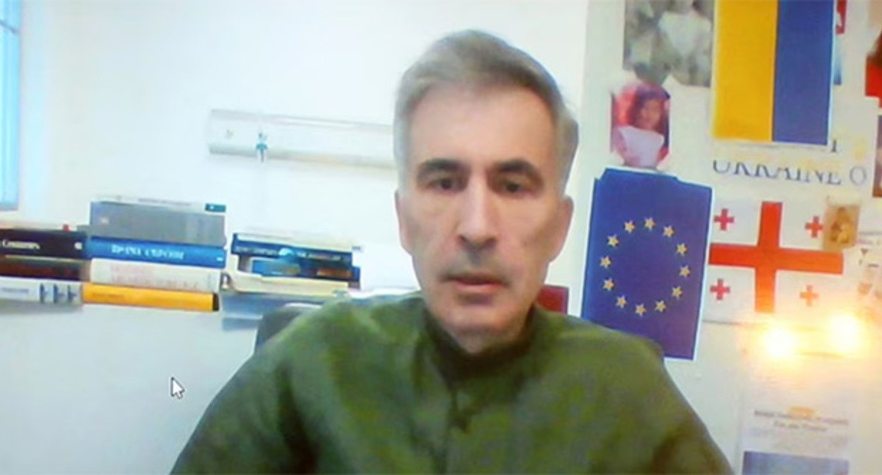 Трансляция выступления Михаила Саакашвили. 20 ноября 2023 г. Скриншот Newsgeorgia https://t.me/NGnewsgeorgia/11176