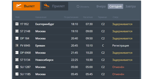 Онлайн-табло аэропорта Волгограда на 7.43 мск 15.08.25, скриншот с сайта аэропорта https://airportvolgograd.ru/passengers/information/timetable/