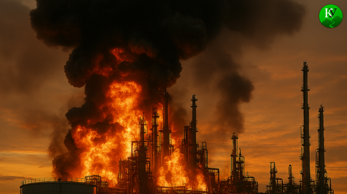 Пожар на нефтезаводе. Изображение создано "Кавказским узлом" при помощи ИИ в программе Copilot. Пожар на нефтезаводе. Изображение создано "Кавказским узлом" при помощи ИИ в программе Copilot.