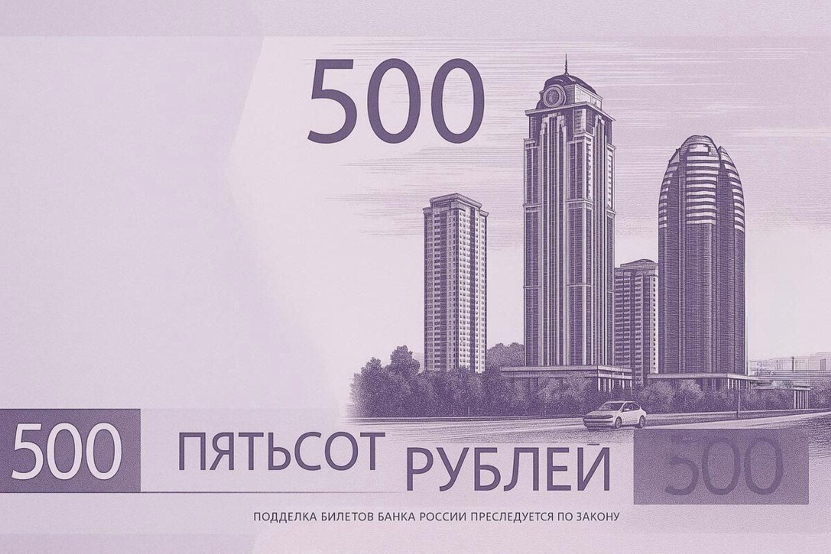 A sketch of the image "Grozny-City" on the 500-ruble banknote. Still from the Vainakh State Television and Radio Broadcasting Company. A sketch of the image "Grozny-City" on the 500-ruble banknote. Still from the Vainakh State Television and Radio Broadcasting Company.