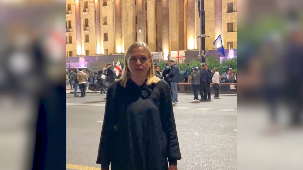 Elina Valtonen during a protest. Photo: https://1tv.ge/ Elina Valtonen during a protest. Photo: https://1tv.ge/
