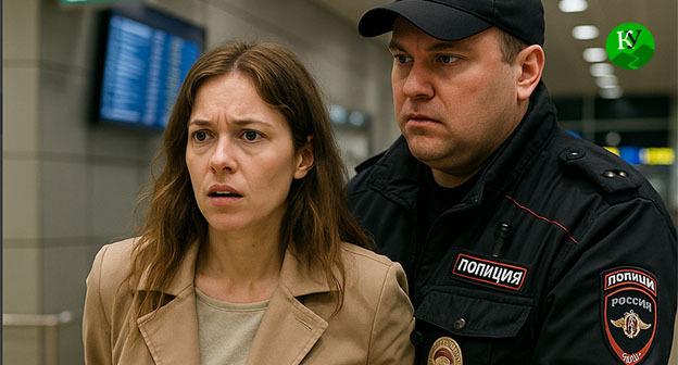Сотрудник полиции задерживает женщину в аэропорту. Иллюстрация "Кавказского узла" созданная при помощи ИИ в программе Copilot Сотрудник полиции задерживает женщину в аэропорту. Иллюстрация "Кавказского узла" созданная при помощи ИИ в программе Copilot