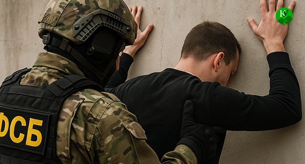 Сотрудник ФСБ задерживает мужчину. Иллюстрация "Кавказского узла" созданная ИИ при помощи программы Copilot Сотрудник ФСБ задерживает мужчину. Иллюстрация "Кавказского узла" созданная ИИ при помощи программы Copilot