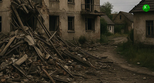 Разрушенный дом. Иллюстрация "Кавказского узла" созданная при помощи ИИ в программе Copilot Разрушенный дом. Иллюстрация "Кавказского узла" созданная при помощи ИИ в программе Copilot
