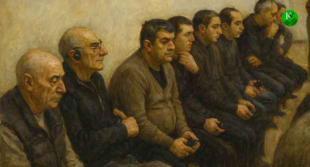 Обвиняемые по "карабахскому" делу в зале суда. Иллюстрация "Кавказского узла" созданная ИИ при помощи программы Copilot Обвиняемые по "карабахскому" делу в зале суда. Иллюстрация "Кавказского узла" созданная ИИ при помощи программы Copilot