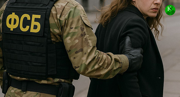 Сотрудник ФСБ задерживает женщину. Иллюстрация "Кавказского узла" созданная ИИ при помощи программы Copilot Сотрудник ФСБ задерживает женщину. Иллюстрация "Кавказского узла" созданная ИИ при помощи программы Copilot