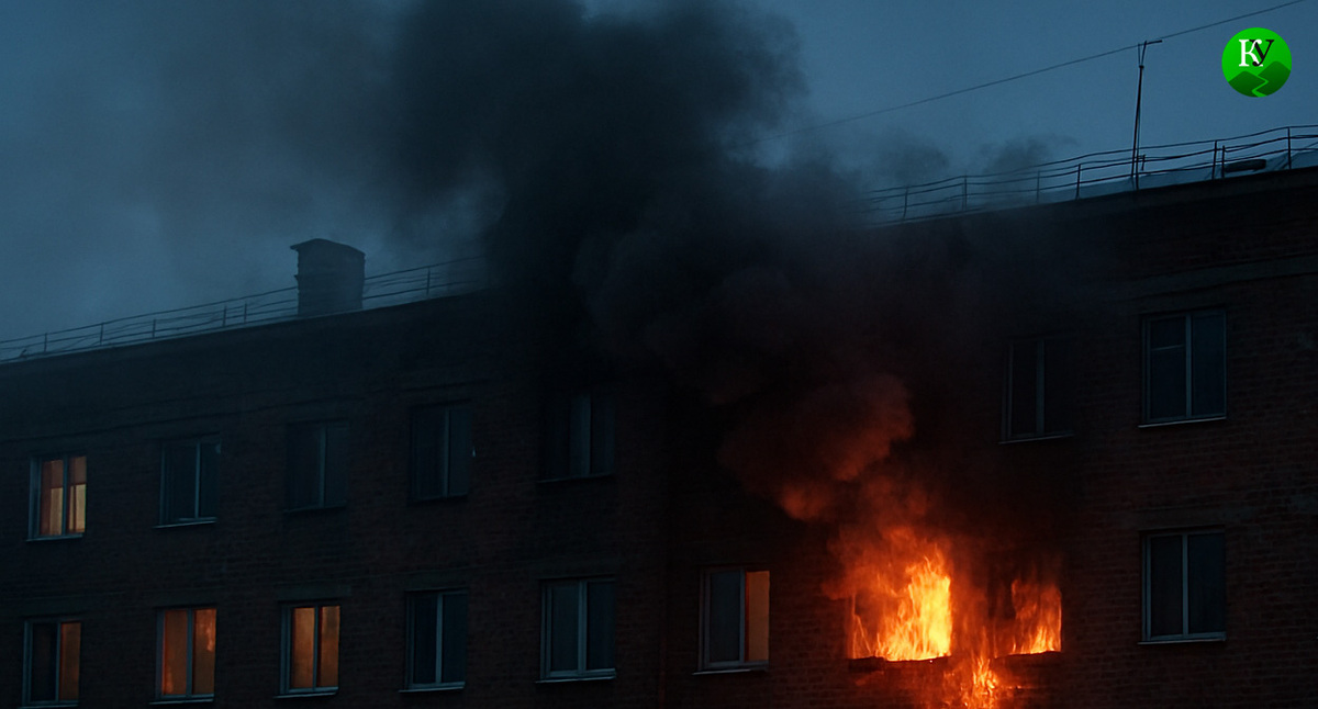 Пожар в многоквартирном доме. Иллюстрация создана «Кавказским узлом» с помощью ИИ в программе Copilot Пожар в многоквартирном доме. Иллюстрация создана «Кавказским узлом» с помощью ИИ в программе Copilot