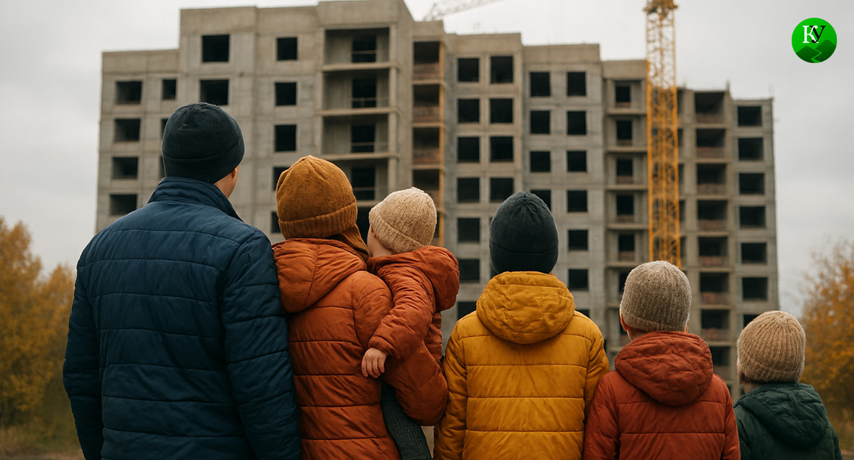 Многодетная семья на фоне стройки. Иллюстрация создана «Кавказским узлом» с помощью ИИ в программе Copilot Многодетная семья на фоне стройки. Иллюстрация создана «Кавказским узлом» с помощью ИИ в программе Copilot