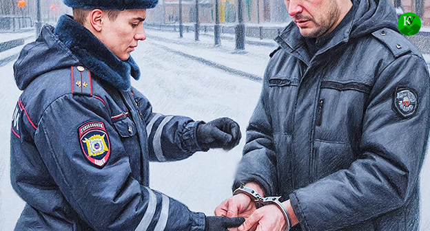 Сотрудник полиции задерживает мужчину. Иллюстрация создана "Кавказским узлом" при помощи ИИ в программе Copilot Сотрудник полиции задерживает мужчину. Иллюстрация создана "Кавказским узлом" при помощи ИИ в программе Copilot