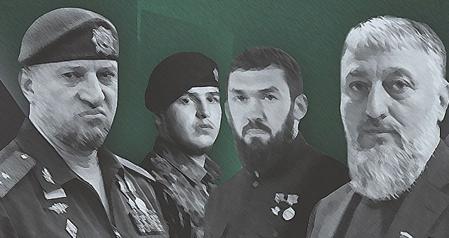 Апти Алаудинов, Адам Кадыров, Магомед Даудов, Адам Делимханов (слева направо). Коллаж "Кавказского узла". Фото: https://static/istories.media/uploaded/images Апти Алаудинов, Адам Кадыров, Магомед Даудов, Адам Делимханов (слева направо). Коллаж "Кавказского узла". Фото: https://static/istories.media/uploaded/images