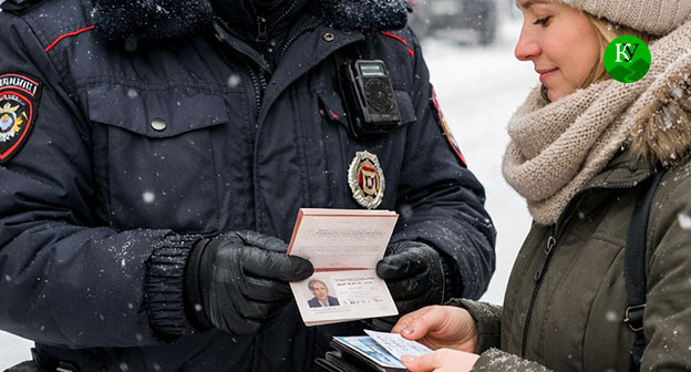 Сотрудник полиции проверяет документы. Иллюстрация создана "Кавказским узлом" при помощи ИИ в программе Copilot Сотрудник полиции проверяет документы. Иллюстрация создана "Кавказским узлом" при помощи ИИ в программе Copilot